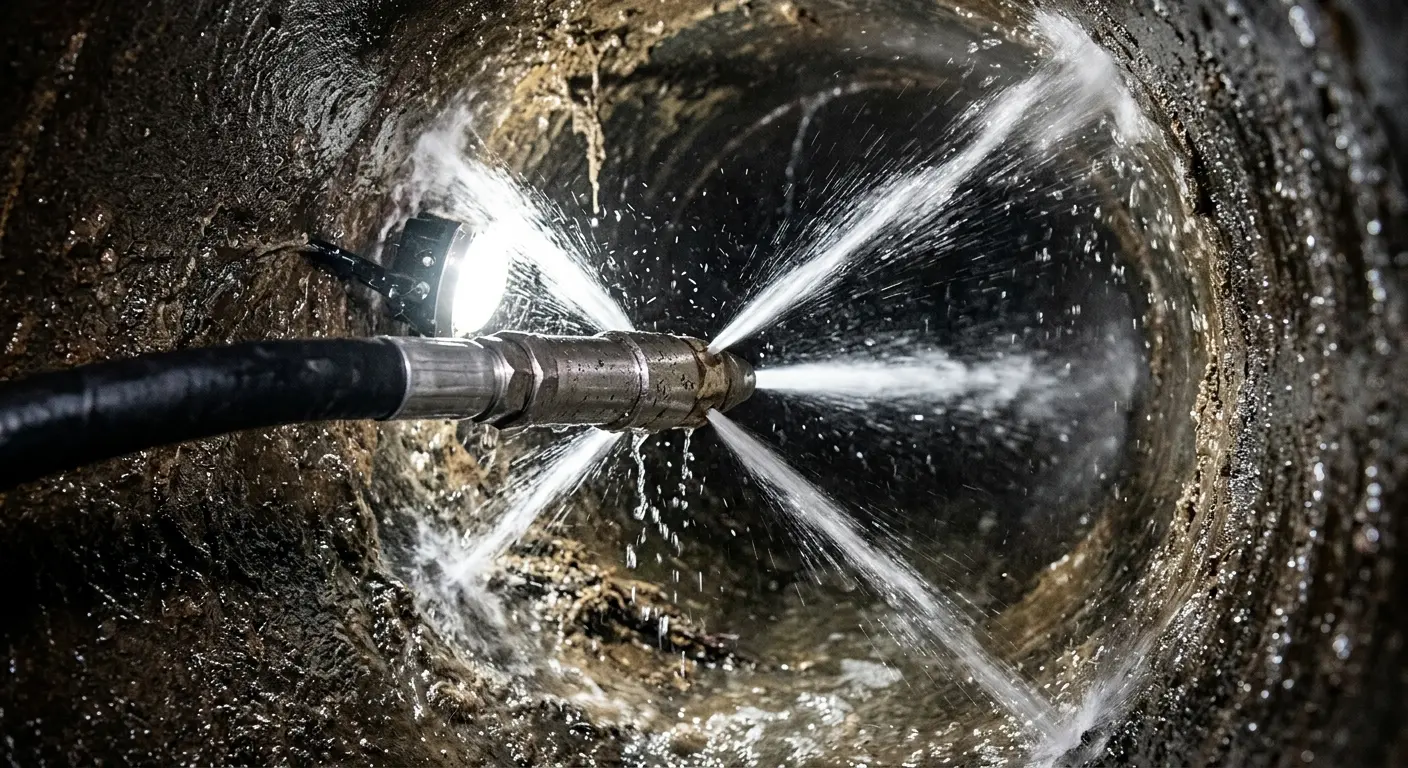 High-pressure hydro jetting nozzle cleaning sewer pipe for Storm Drain Cleaning in Northfield